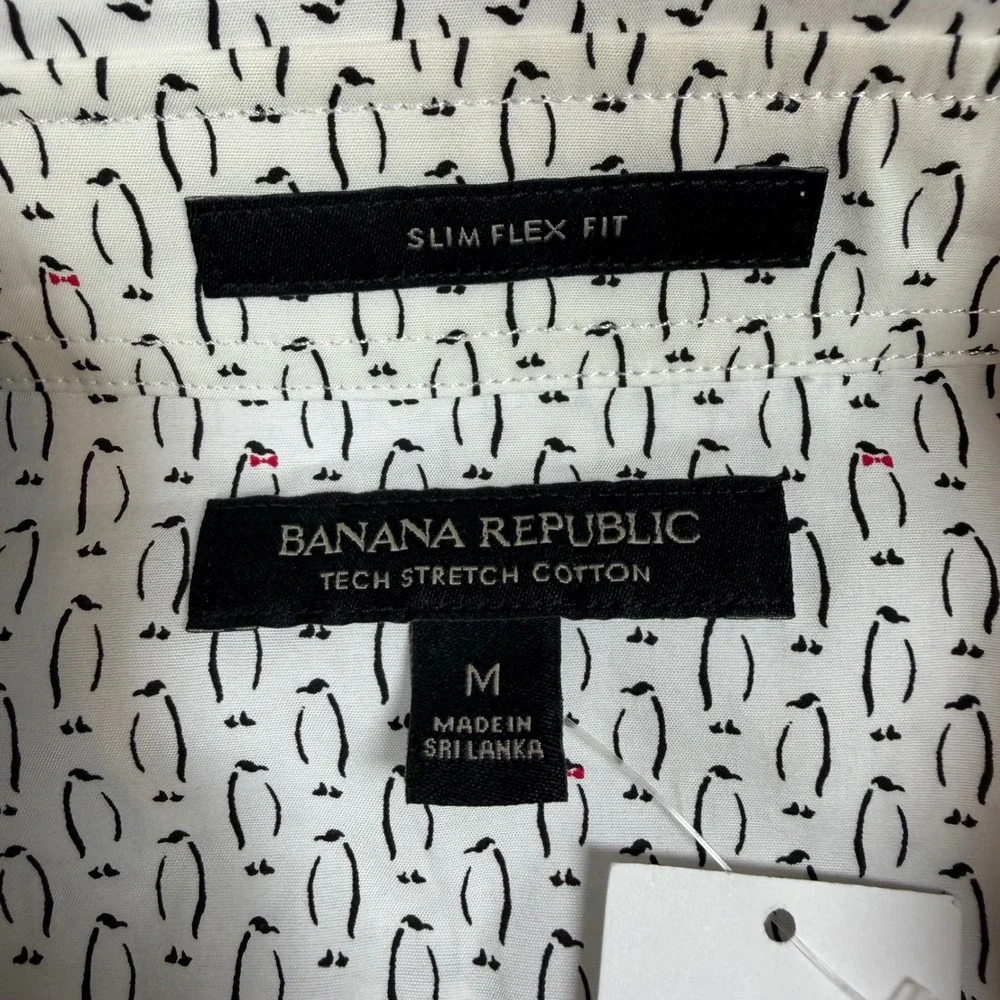 Banana Republic Mens Slim Flex Fit Tech Stretch Cotton Penguin Shirt White M NWT